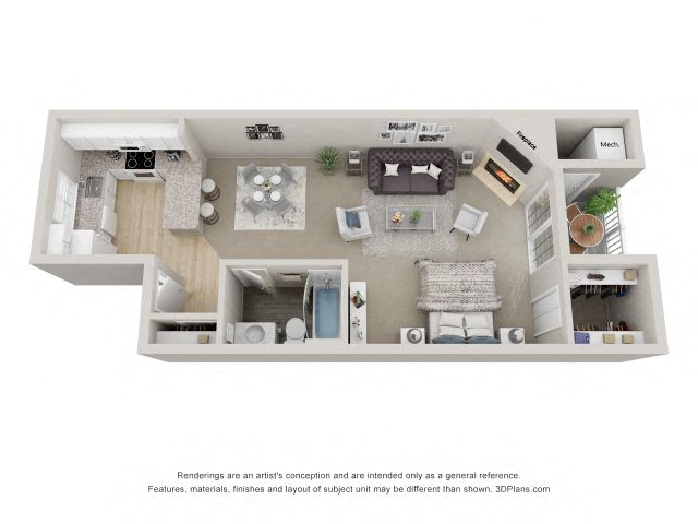 Floor plan for studio, 1 bath, 650 sqft